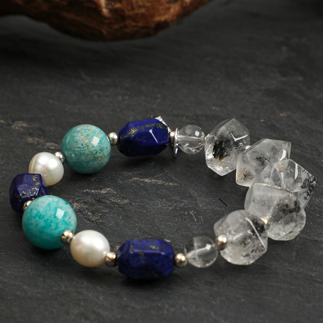 Midnight Current — Lapis & Black Quartz Bracelet