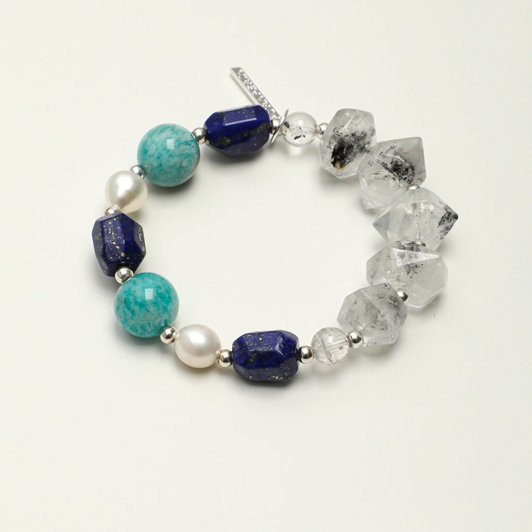 Midnight Current — Lapis & Black Quartz Bracelet