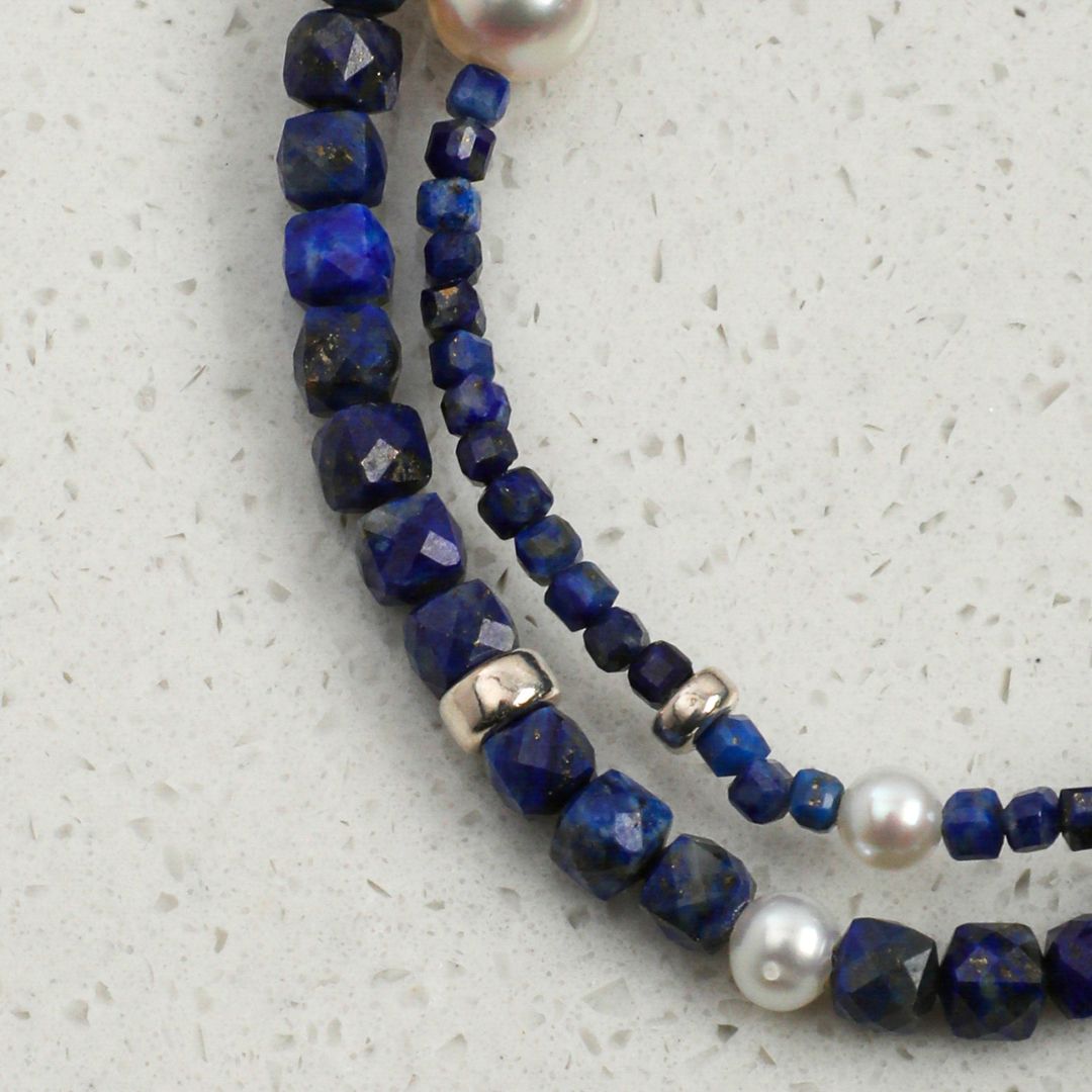 Midnight Loop — Lapis Lazuli & Pearl Double-Strand Bracelet