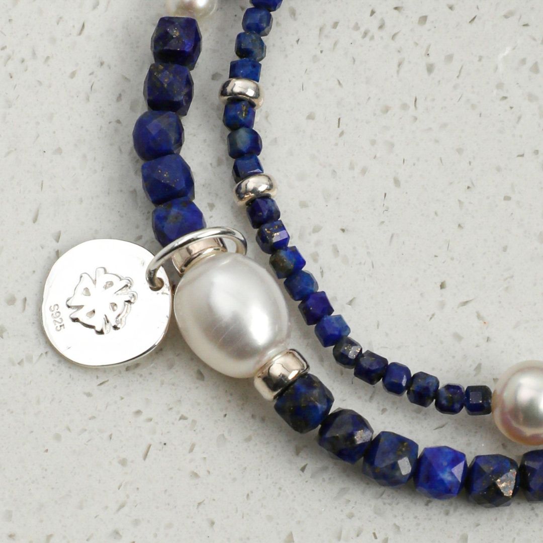 Midnight Loop — Lapis Lazuli & Pearl Double-Strand Bracelet