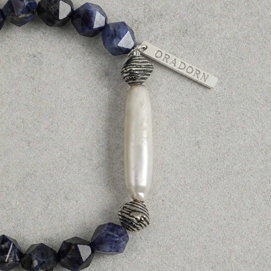 Midnight Relic — Lapis Lazuli & Freshwater Pearl Bracelet