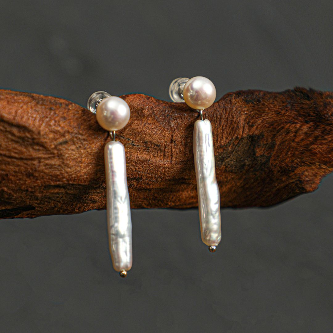 Moon Pearl — Double Pearl Drop Earrings