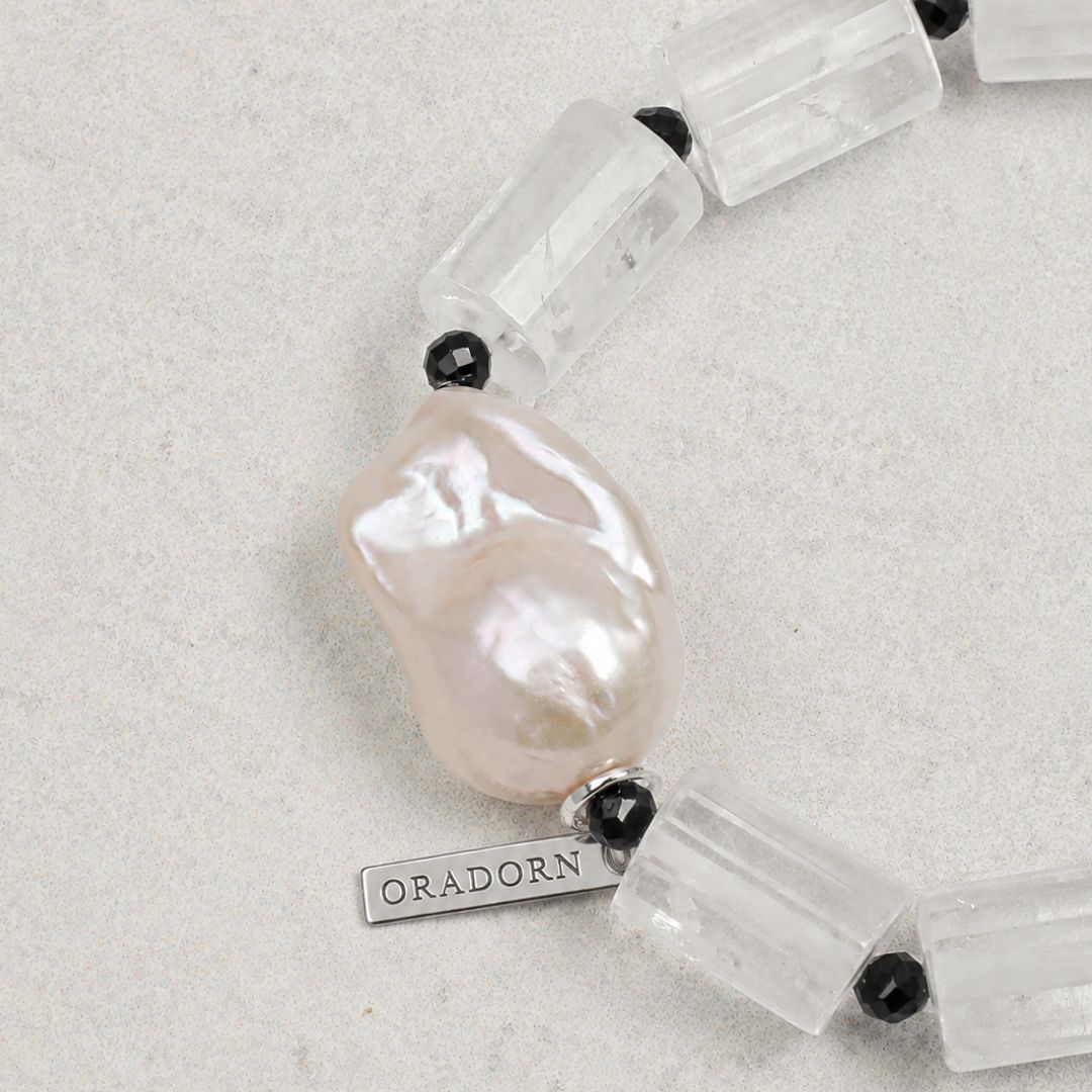 Moonlit Core — Clear Quartz & Baroque Pearl Bracelet
