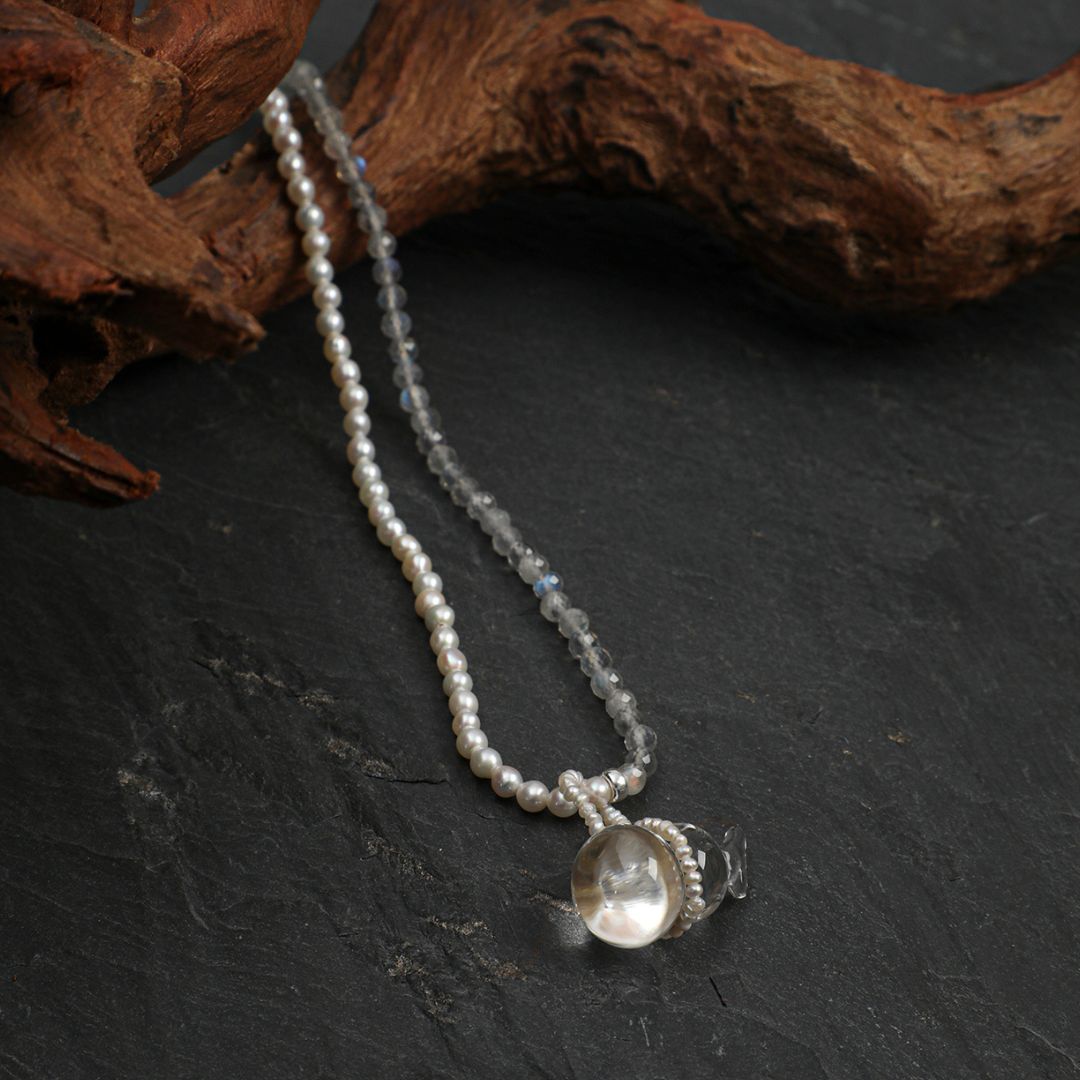 Moonveil Drift — Pearl & Moonstone Necklace