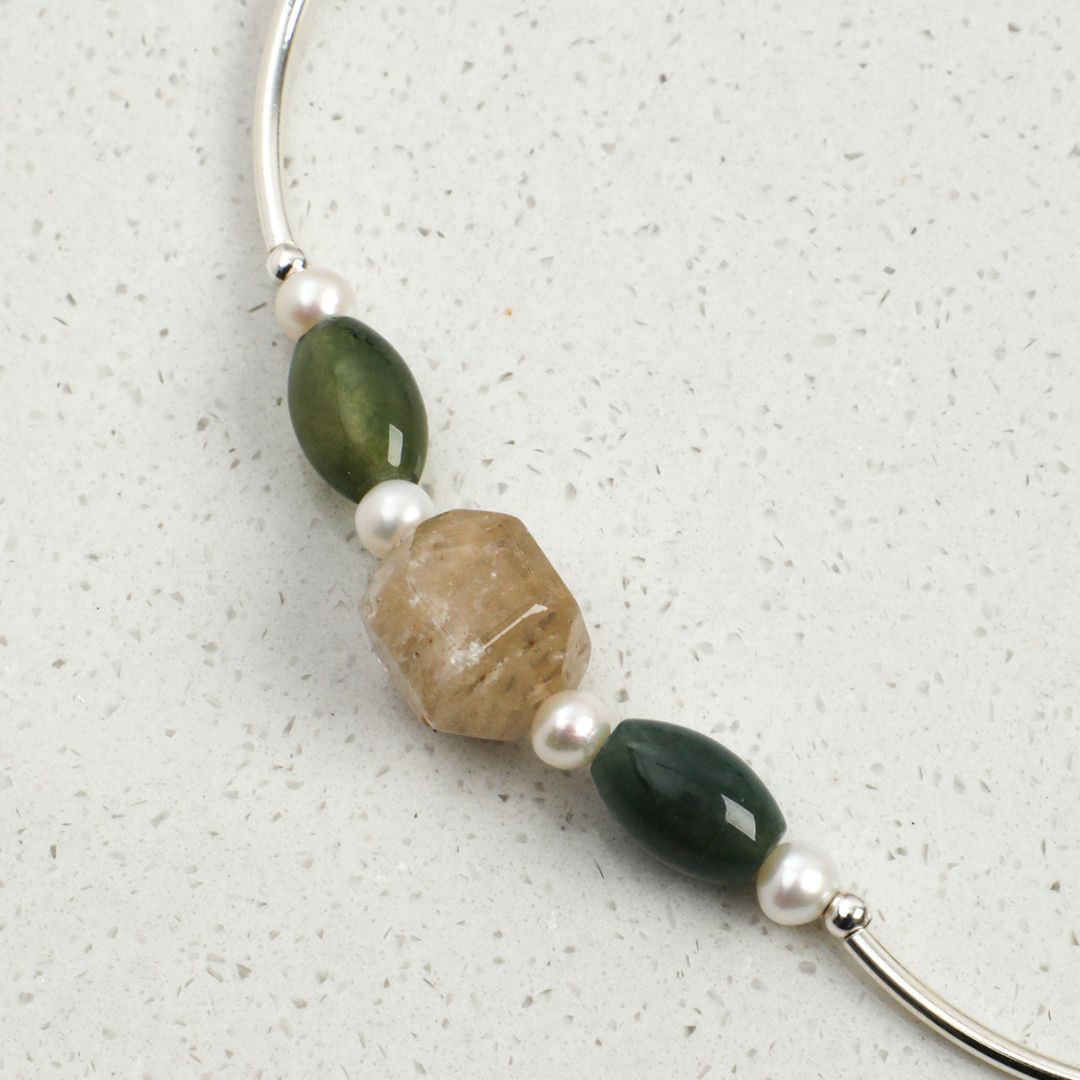 Moss Veil — Phantom Quartz & Green Stone Necklace