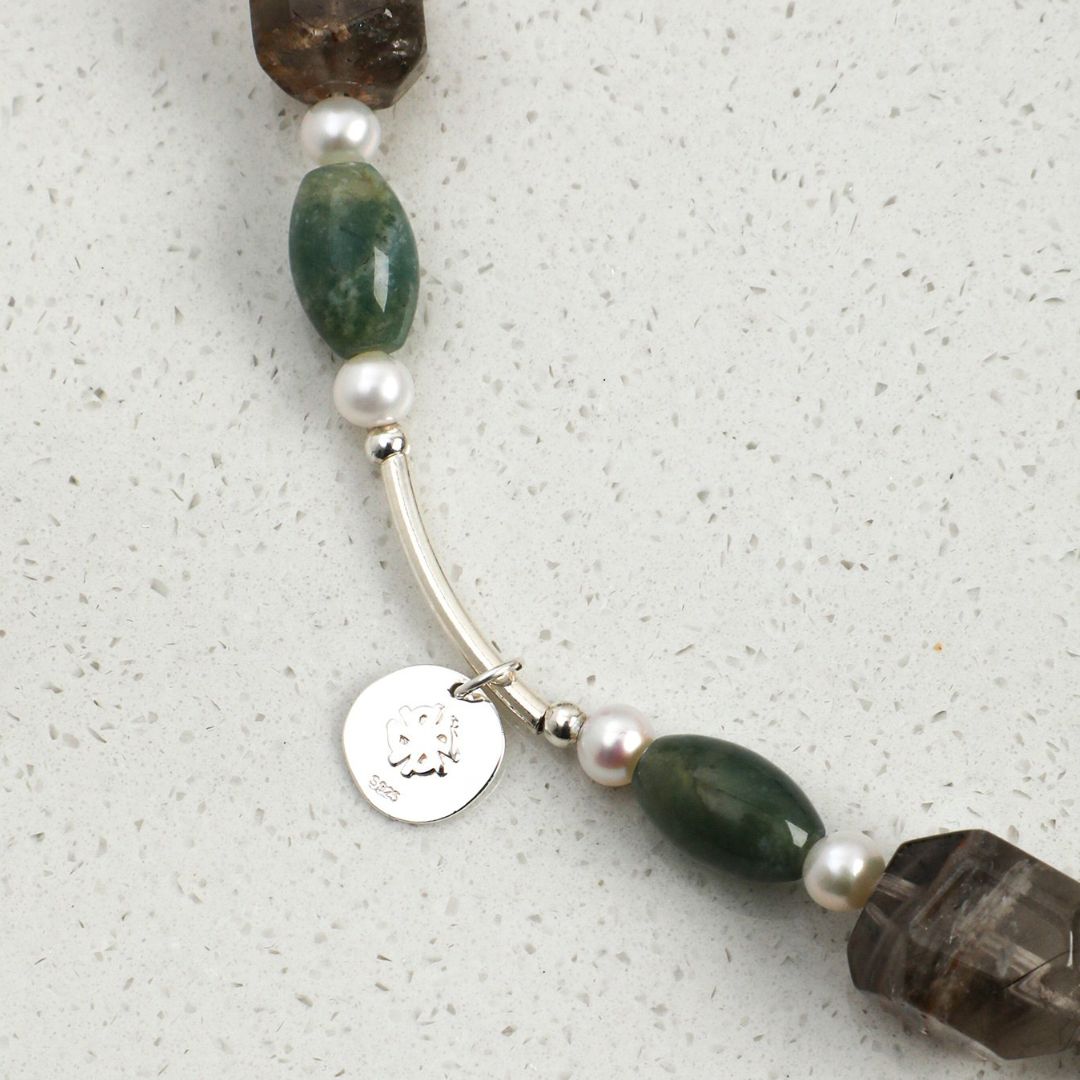 Moss Veil — Phantom Quartz & Green Stone Necklace