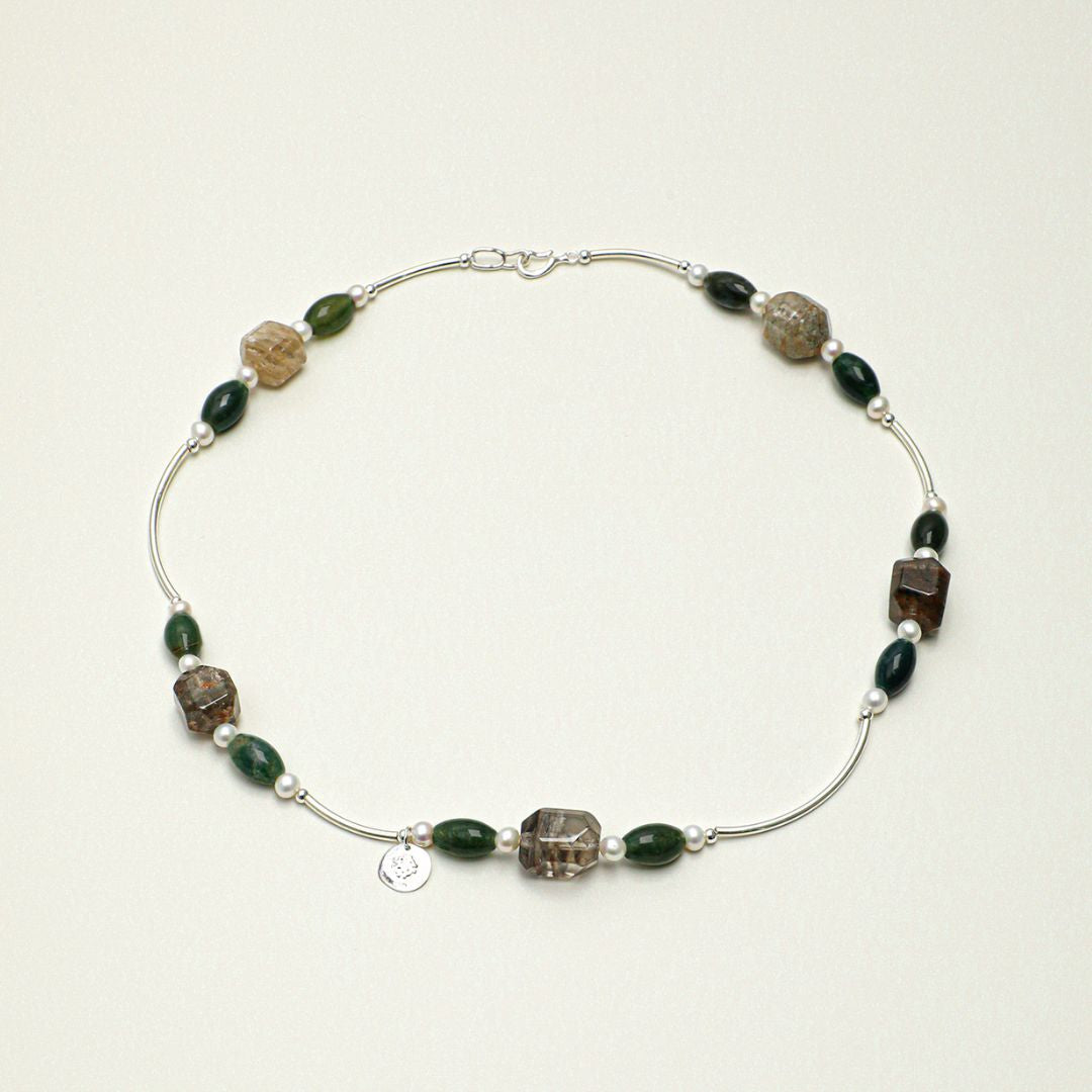 Moss Veil — Phantom Quartz & Green Stone Necklace
