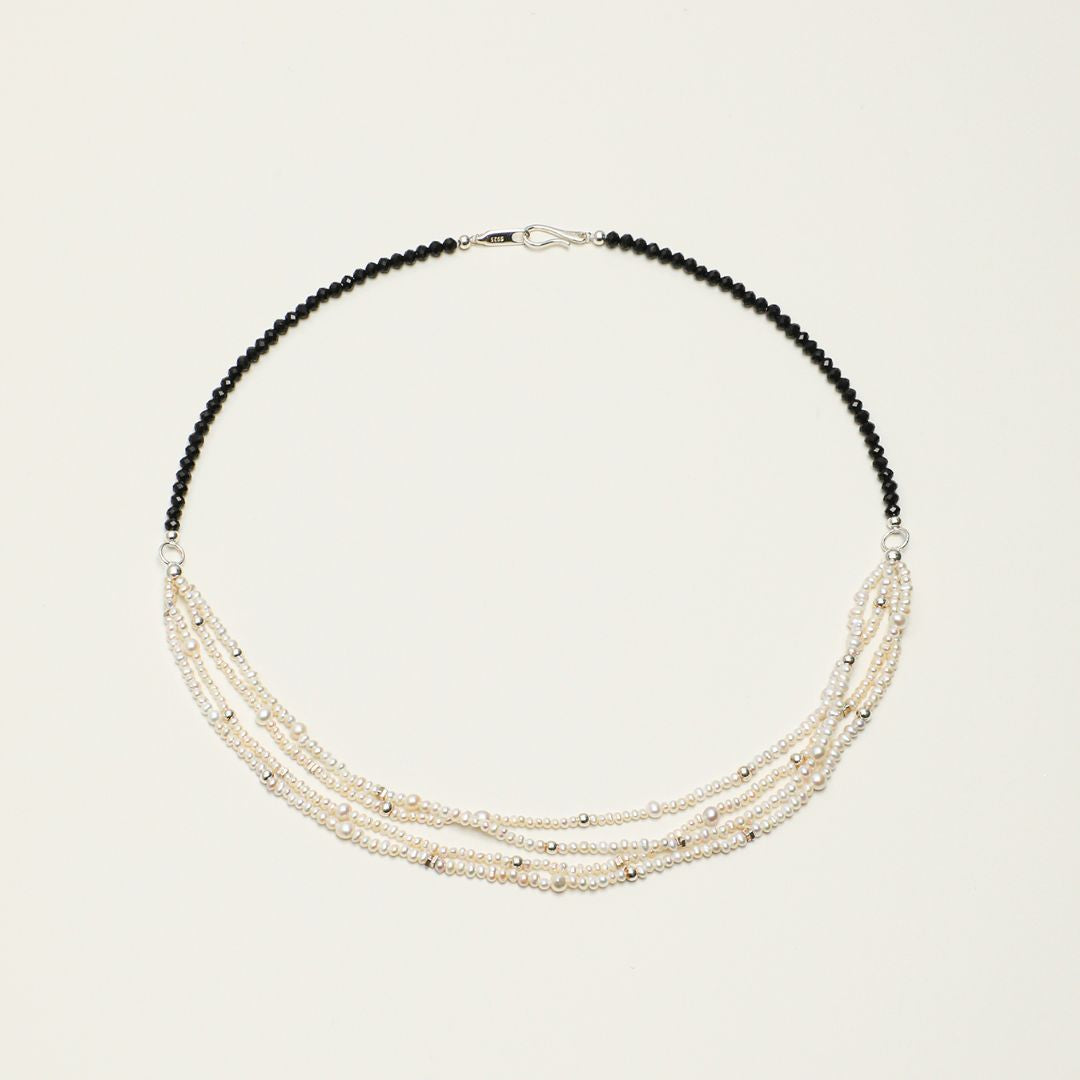 Nocturne Cascade — Black Tourmaline & Pearl Necklace