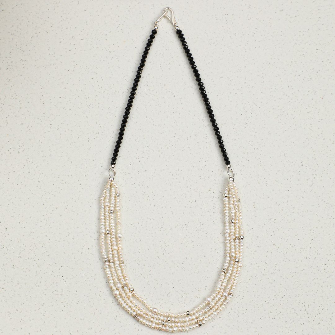 Nocturne Cascade — Black Tourmaline & Pearl Necklace