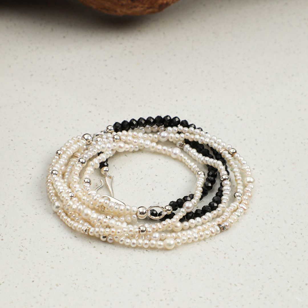 Nocturne Cascade — Black Tourmaline & Pearl Necklace