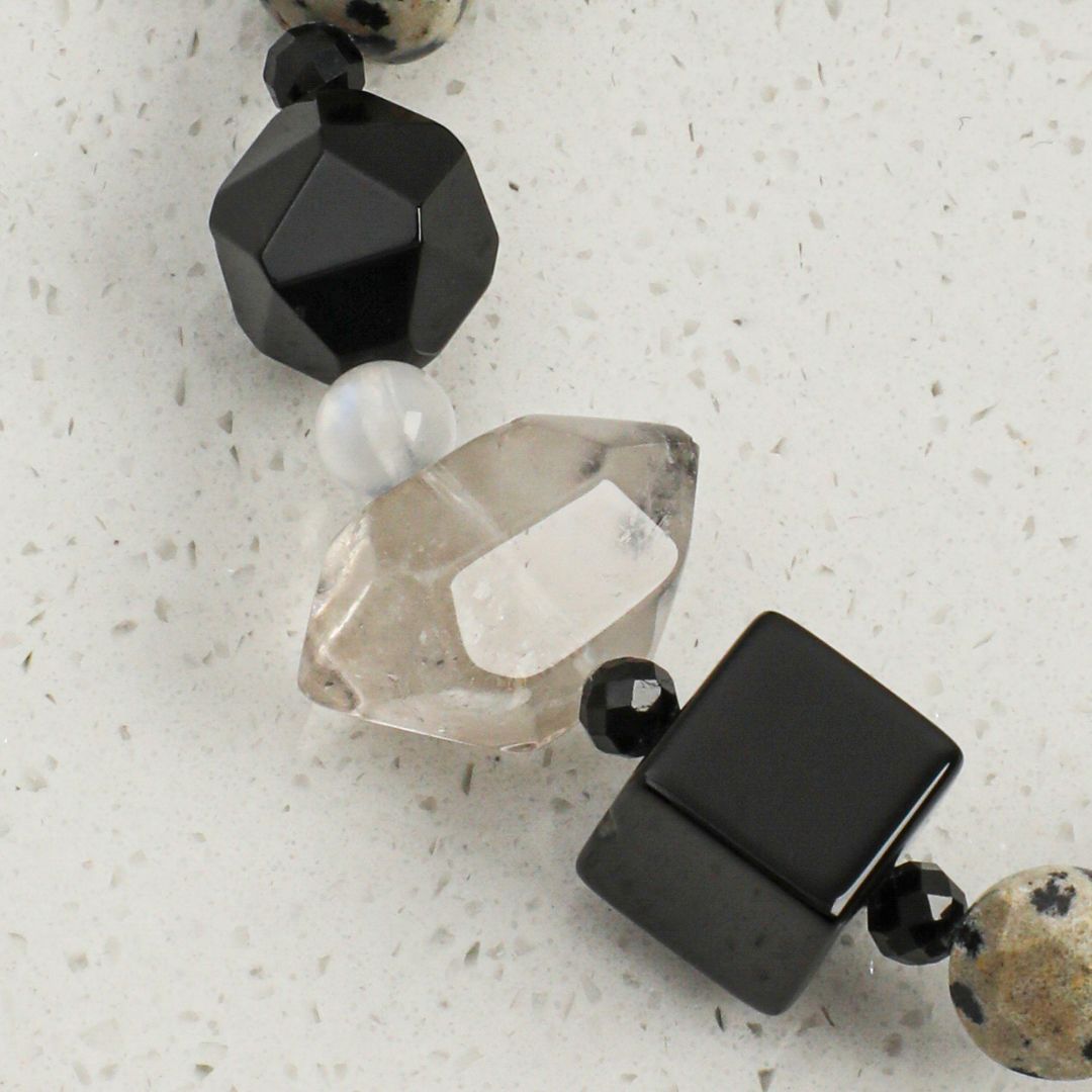 Nocturne Halo — Moonstone, Black Agate & Pearl Bracelet
