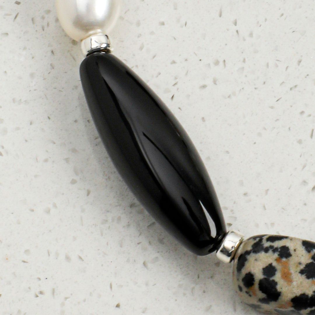 Nocturne Halo — Moonstone, Black Agate & Pearl Bracelet
