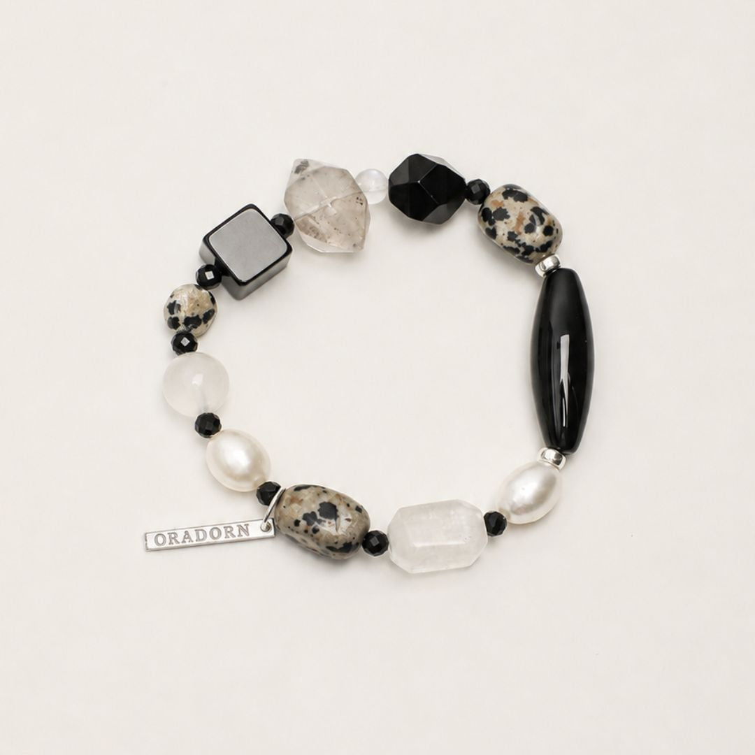 Nocturne Halo — Moonstone, Black Agate & Pearl Bracelet