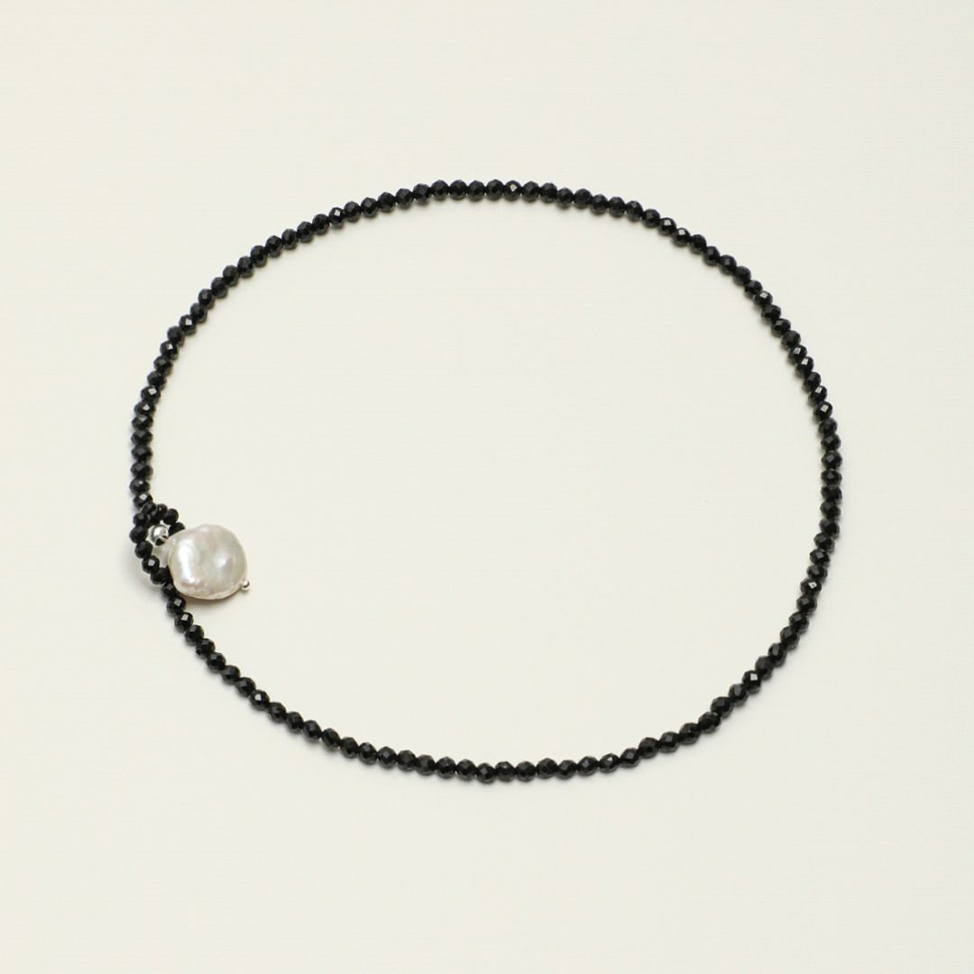 Noir Dew — Black Tourmaline & Baroque Pearl Necklace