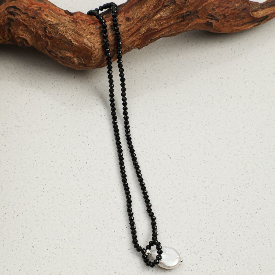 Noir Dew — Black Tourmaline & Baroque Pearl Necklace