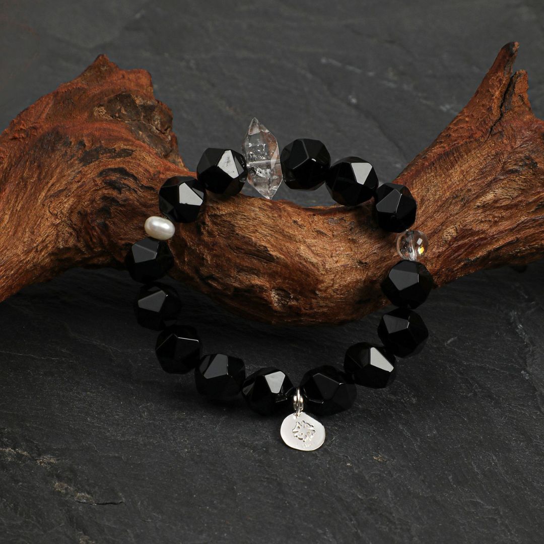 Noir Facet — Black Agate Bracelet