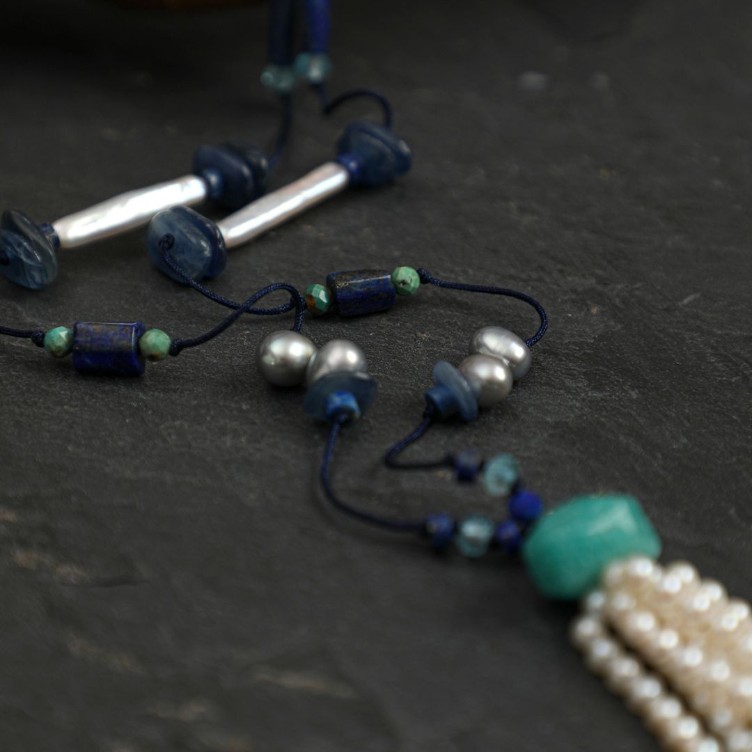 Nomad Tassel — Mixed Gemstone & Pearl Long Necklace