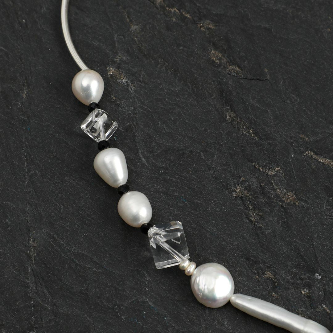Pale Current — Pearl & Clear Quartz Necklace