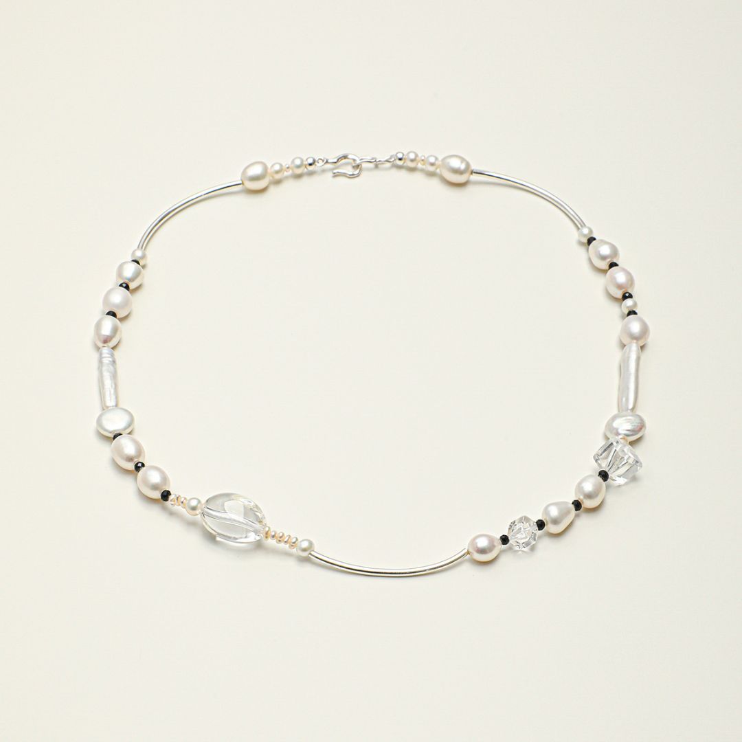 Pale Current — Pearl & Clear Quartz Necklace
