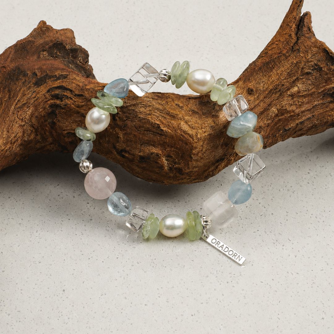 Pastel Current — Aquamarine, Quartz & Pearl Bracelet