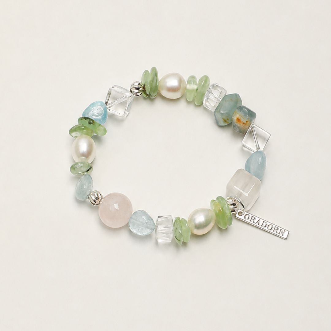 Pastel Current — Aquamarine, Quartz & Pearl Bracelet