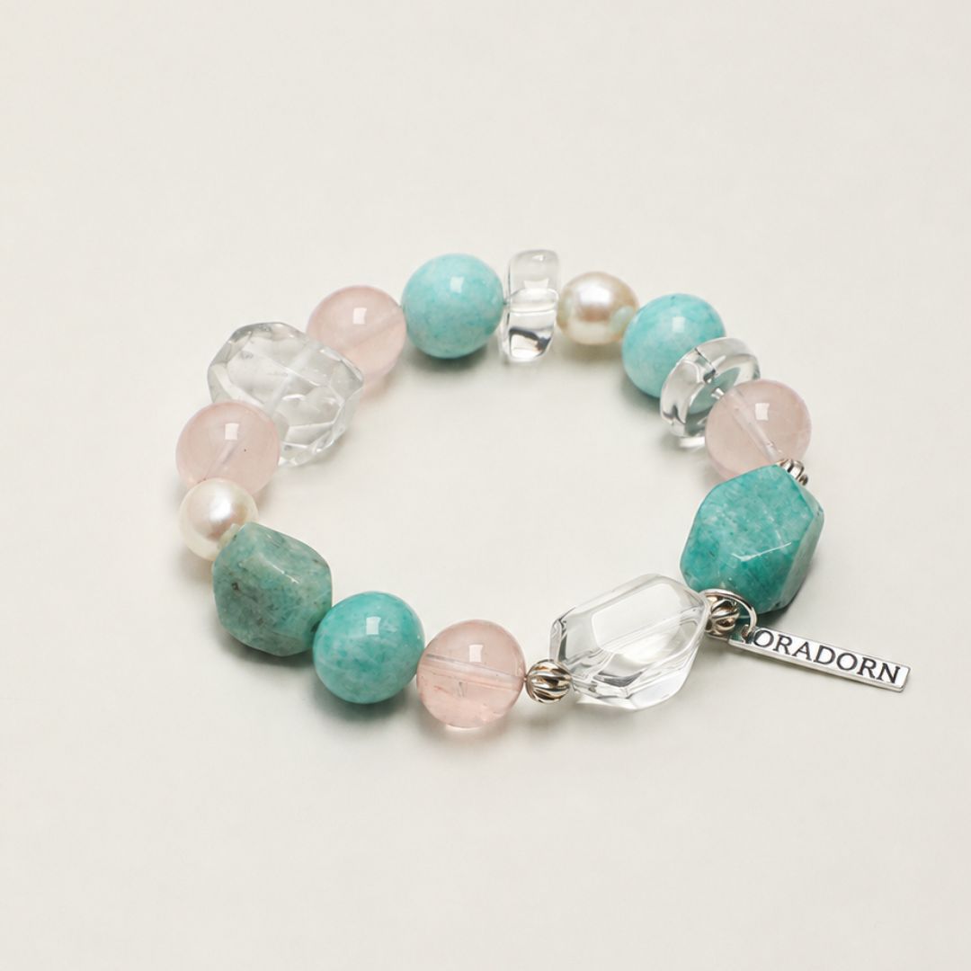 Pastel Lagoon — Amazonite, Rose Quartz & Clear Quartz Bracelet