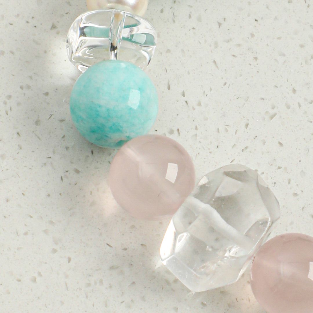 Pastel Lagoon — Amazonite, Rose Quartz & Clear Quartz Bracelet