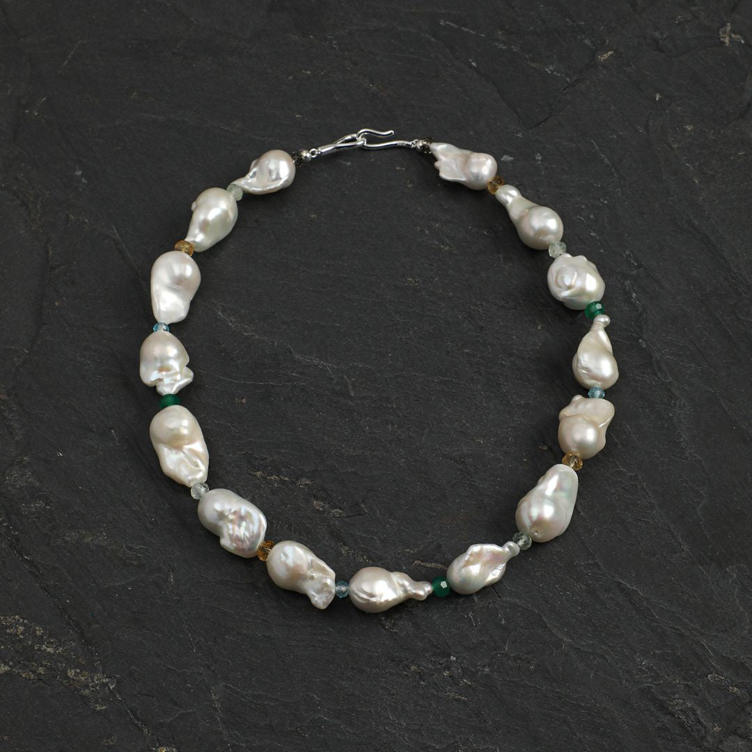 Pearl Drift — Baroque Pearl & Natural Stone Necklace