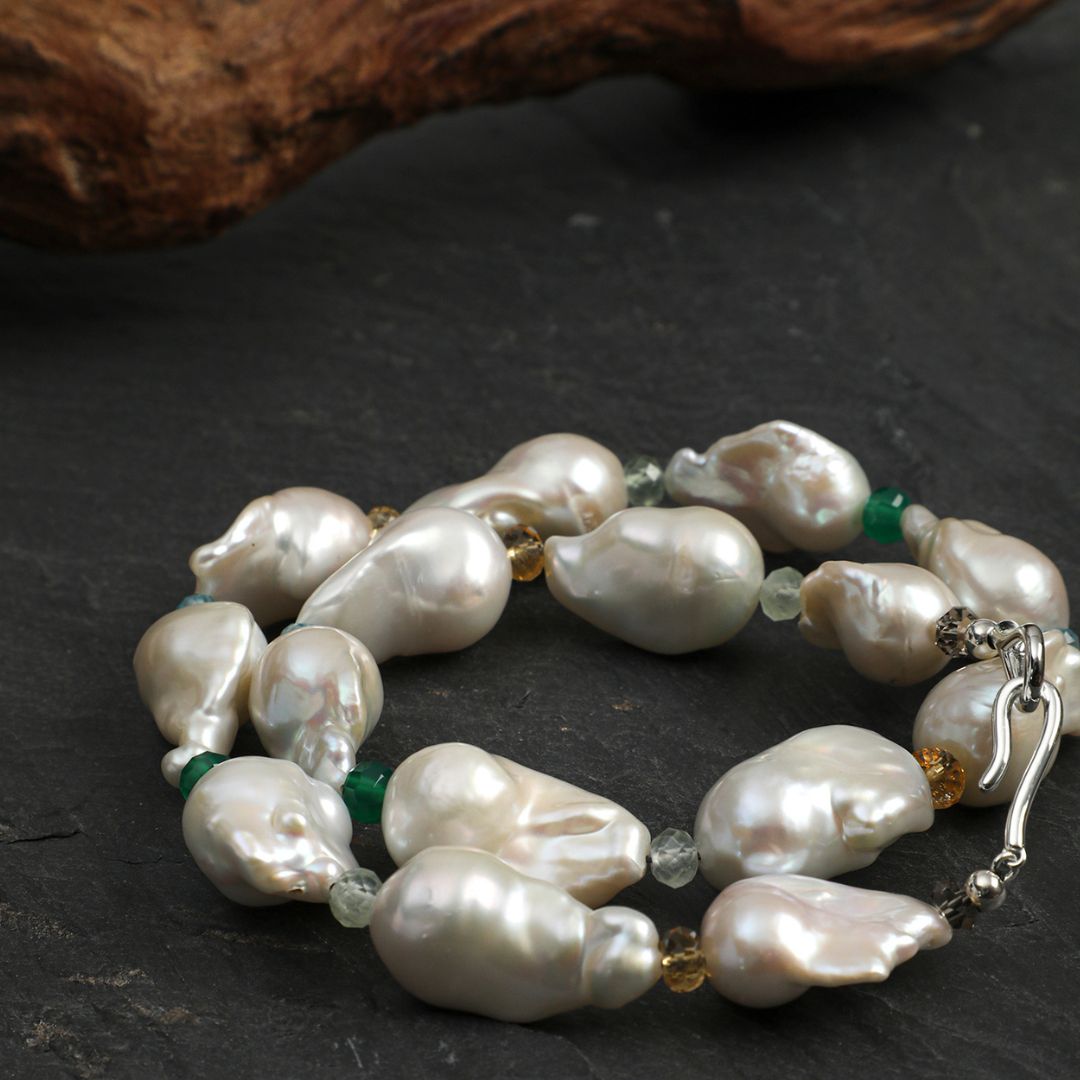 Pearl Drift — Baroque Pearl & Natural Stone Necklace