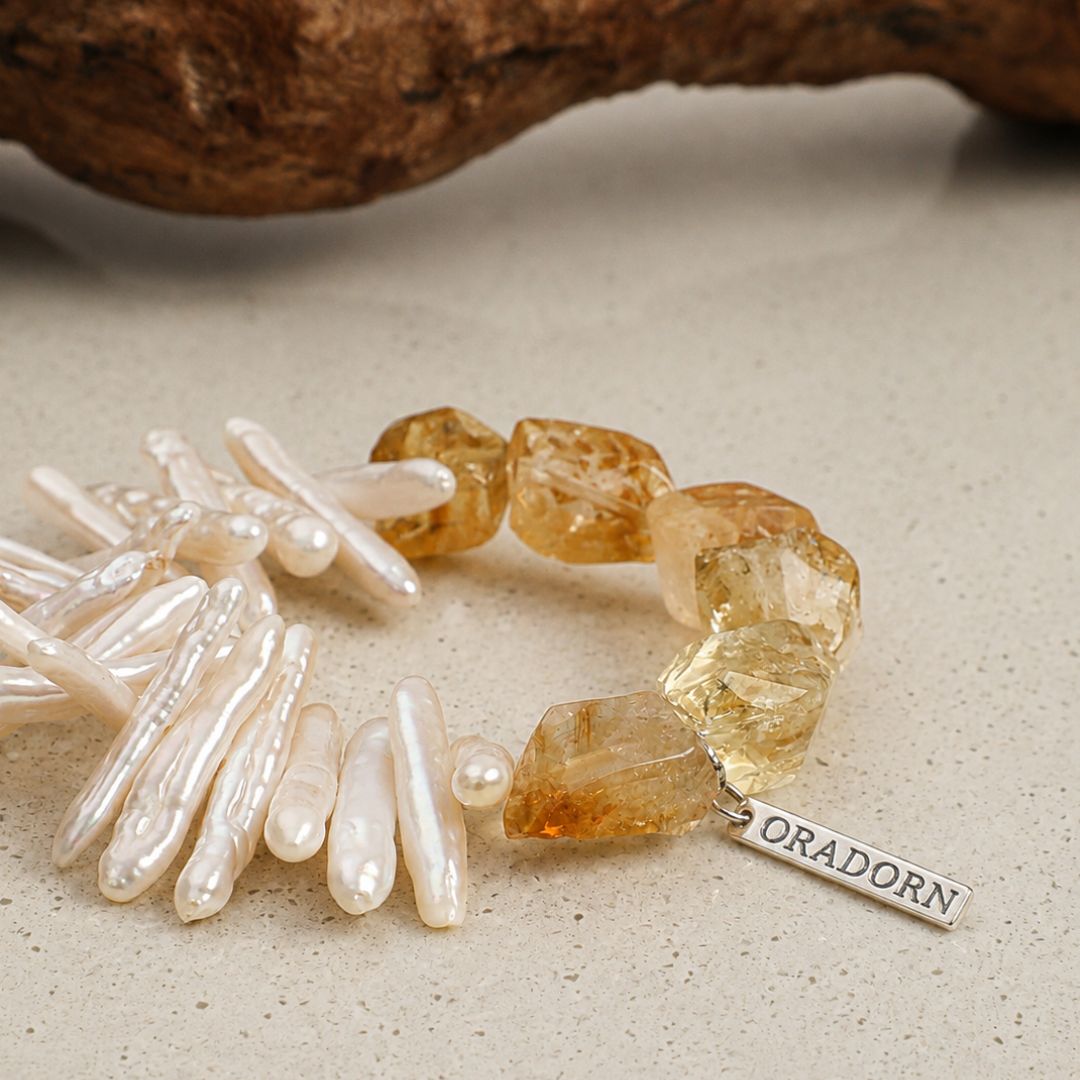 Pearl Tide — Citrine & Baroque Pearl Bracelet