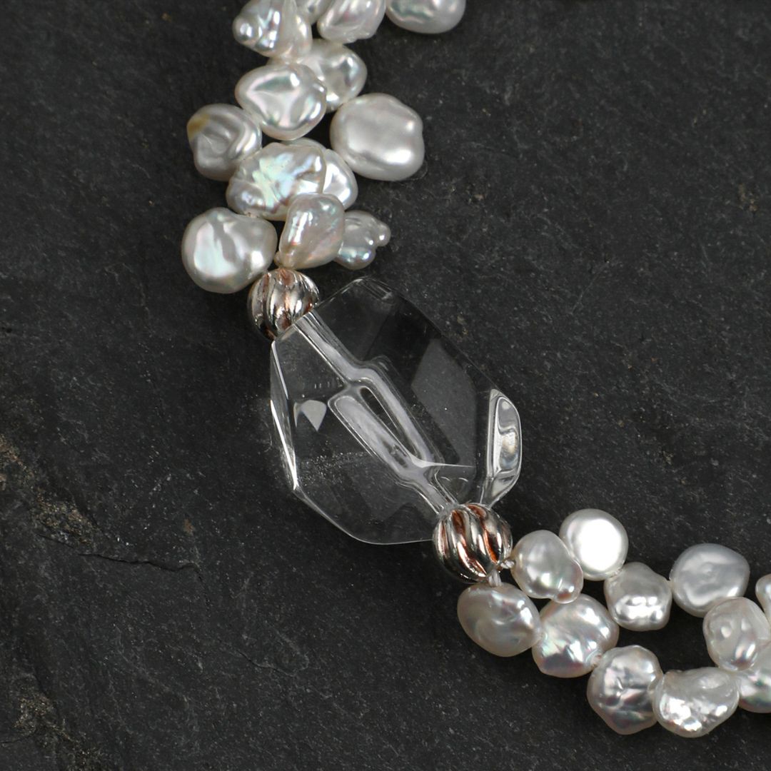 Petal Drift — Baroque Pearl & Clear Quartz Bracelet