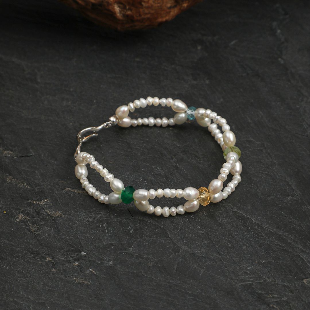 Prism Loop — Pearl & Multistone Double-Strand Bracelet