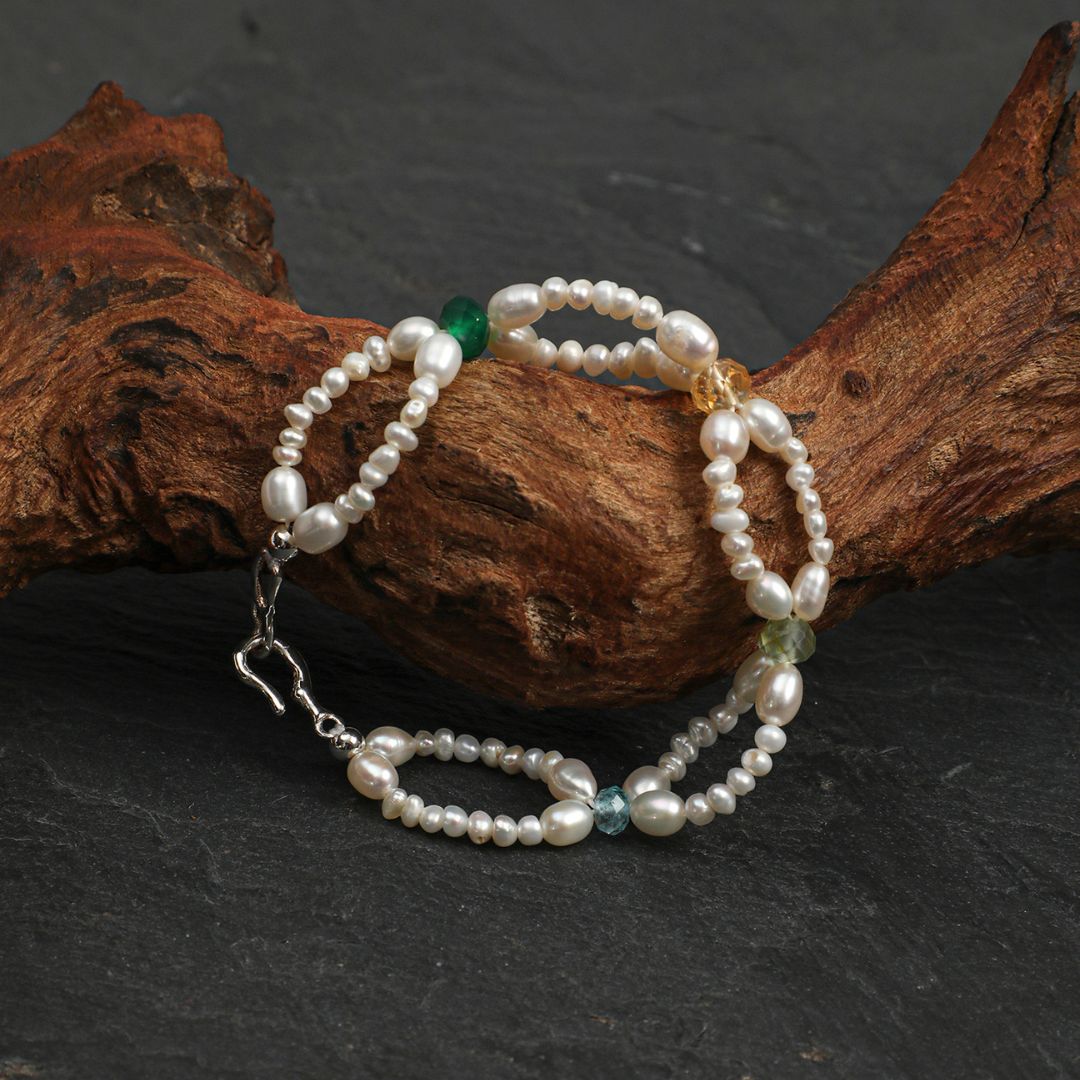 Prism Loop — Pearl & Multistone Double-Strand Bracelet
