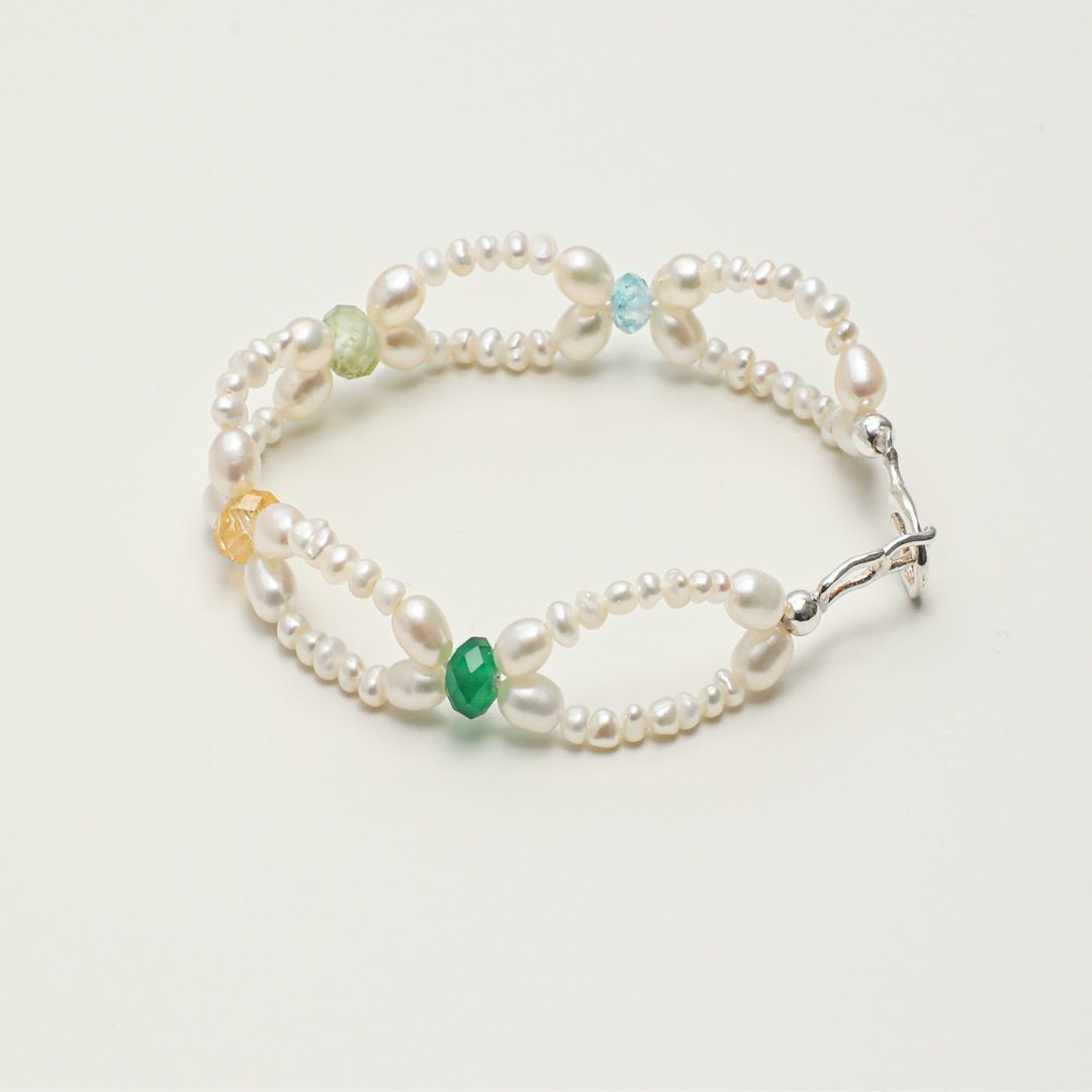 Prism Loop — Pearl & Multistone Double-Strand Bracelet