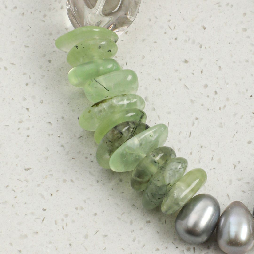 Sage Mist — Green Crystal & Grey Pearl Bracelet