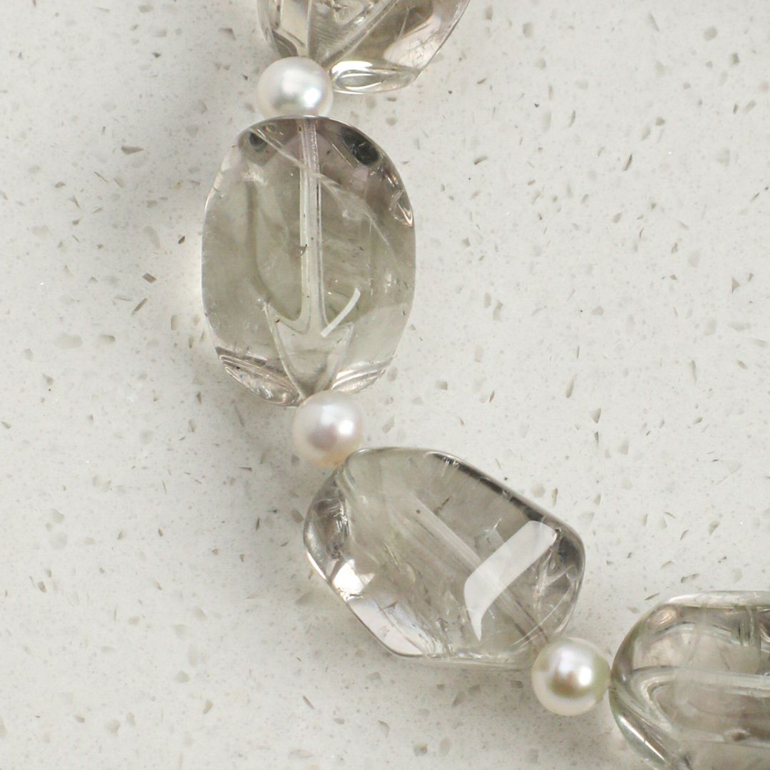 Sage Mist — Green Crystal & Grey Pearl Bracelet