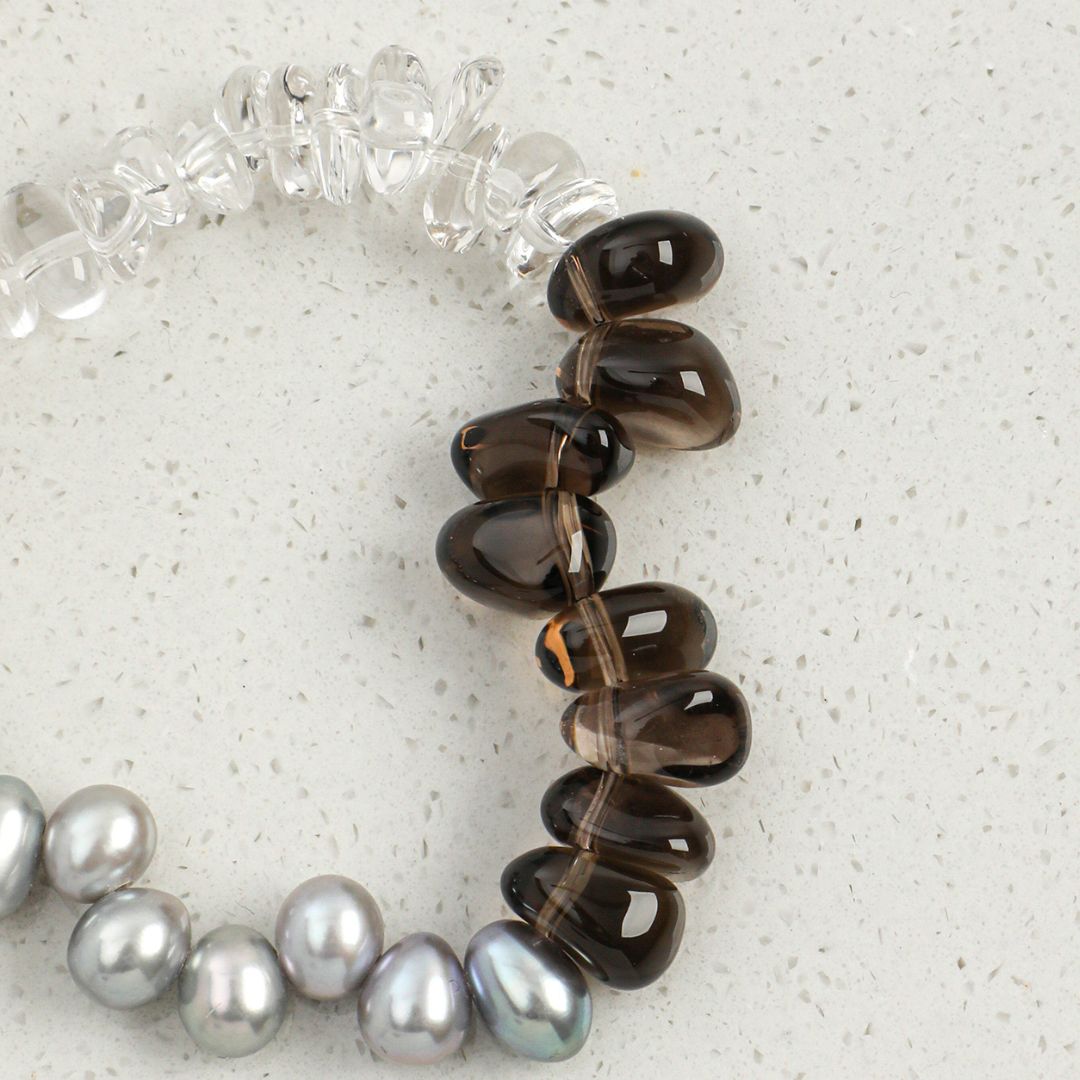 Smoke Fade — Smoky Quartz, Pearl & Clear Quartz Bracelet