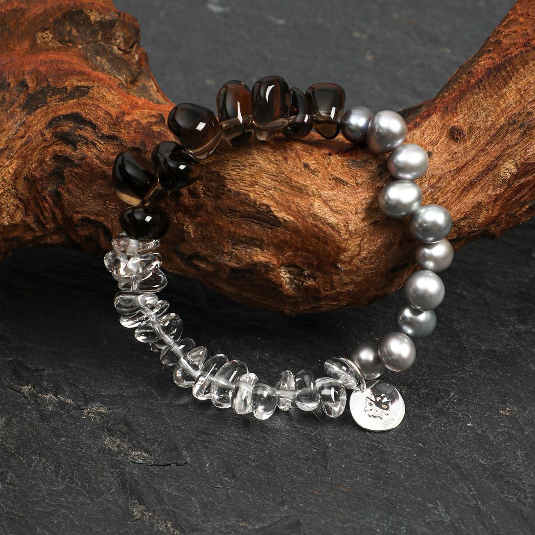 Smoke Fade — Smoky Quartz, Pearl & Clear Quartz Bracelet