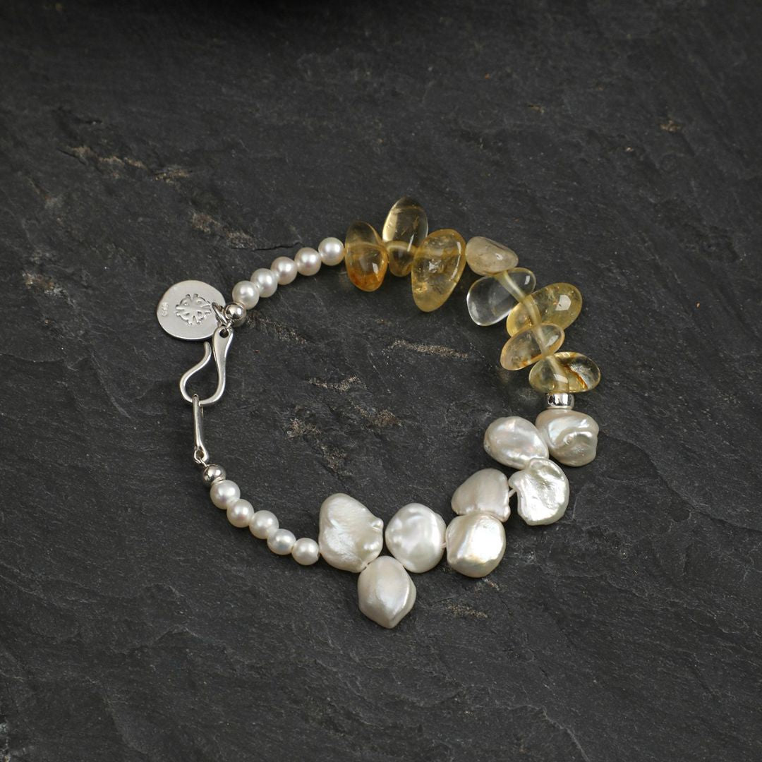 Sunlit Petal — Citrine & Pearl Bracelet