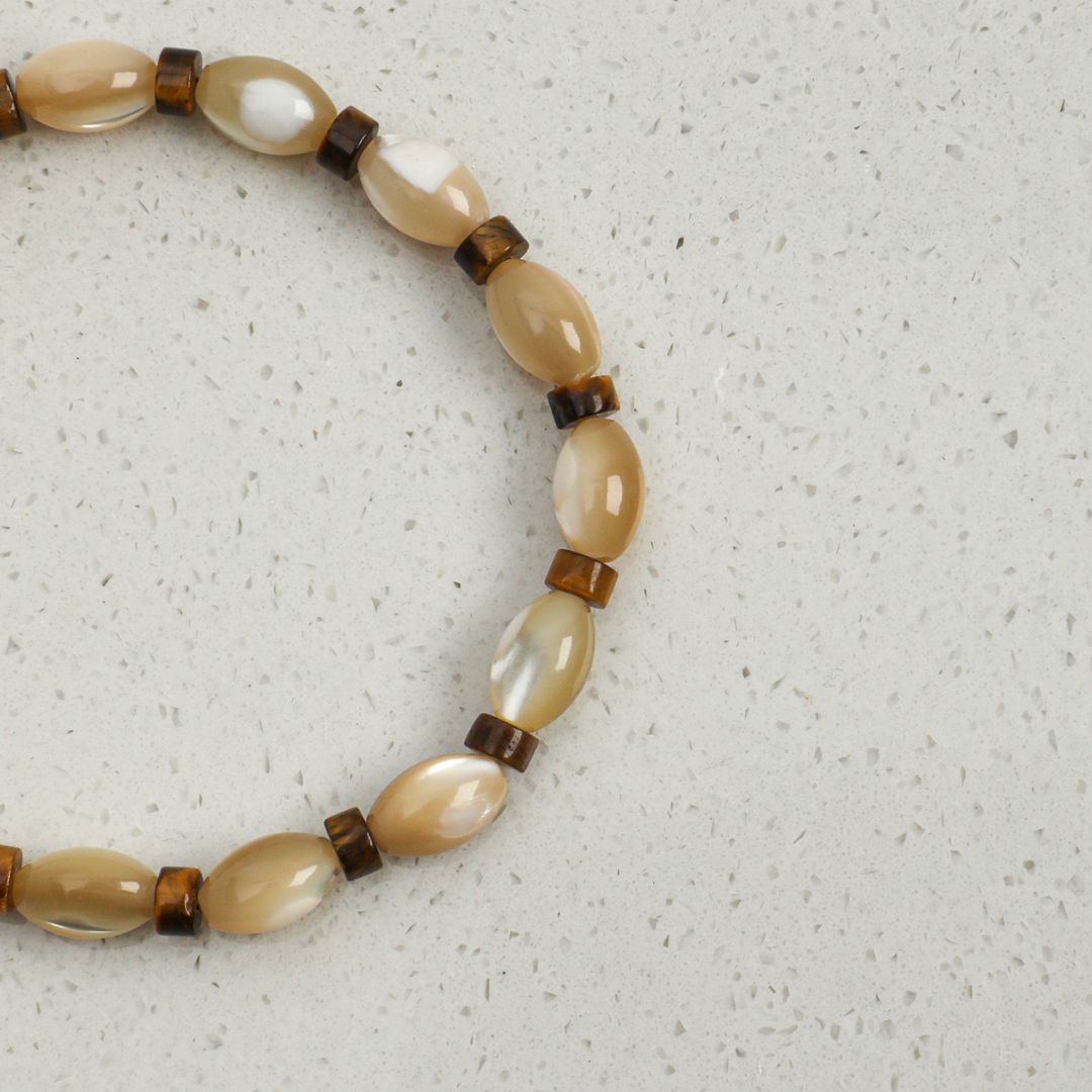 Tawny Rhythm — Tiger Eye & Shell Bead Bracelet