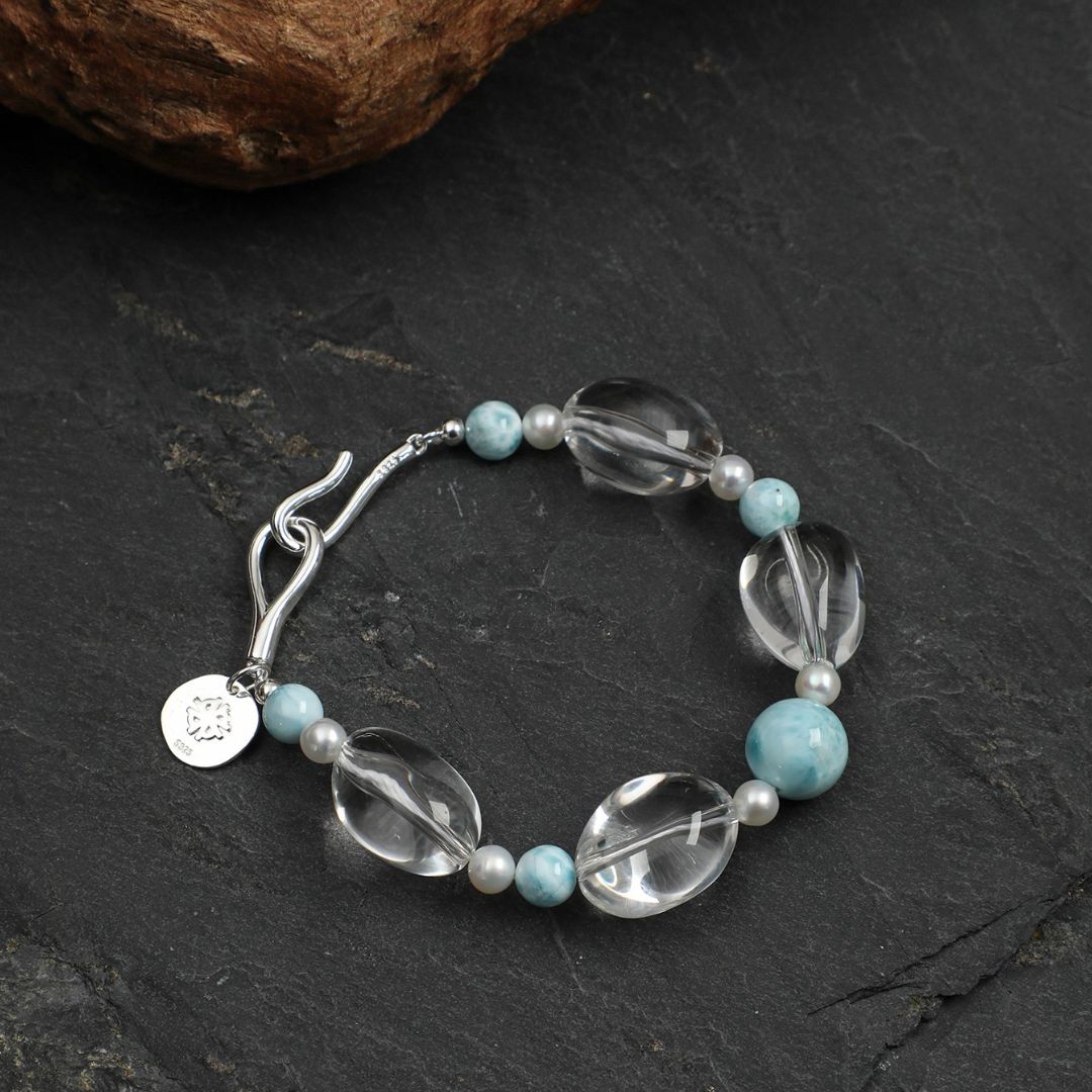Tidal Clarity — Larimar & Clear Quartz Bracelet