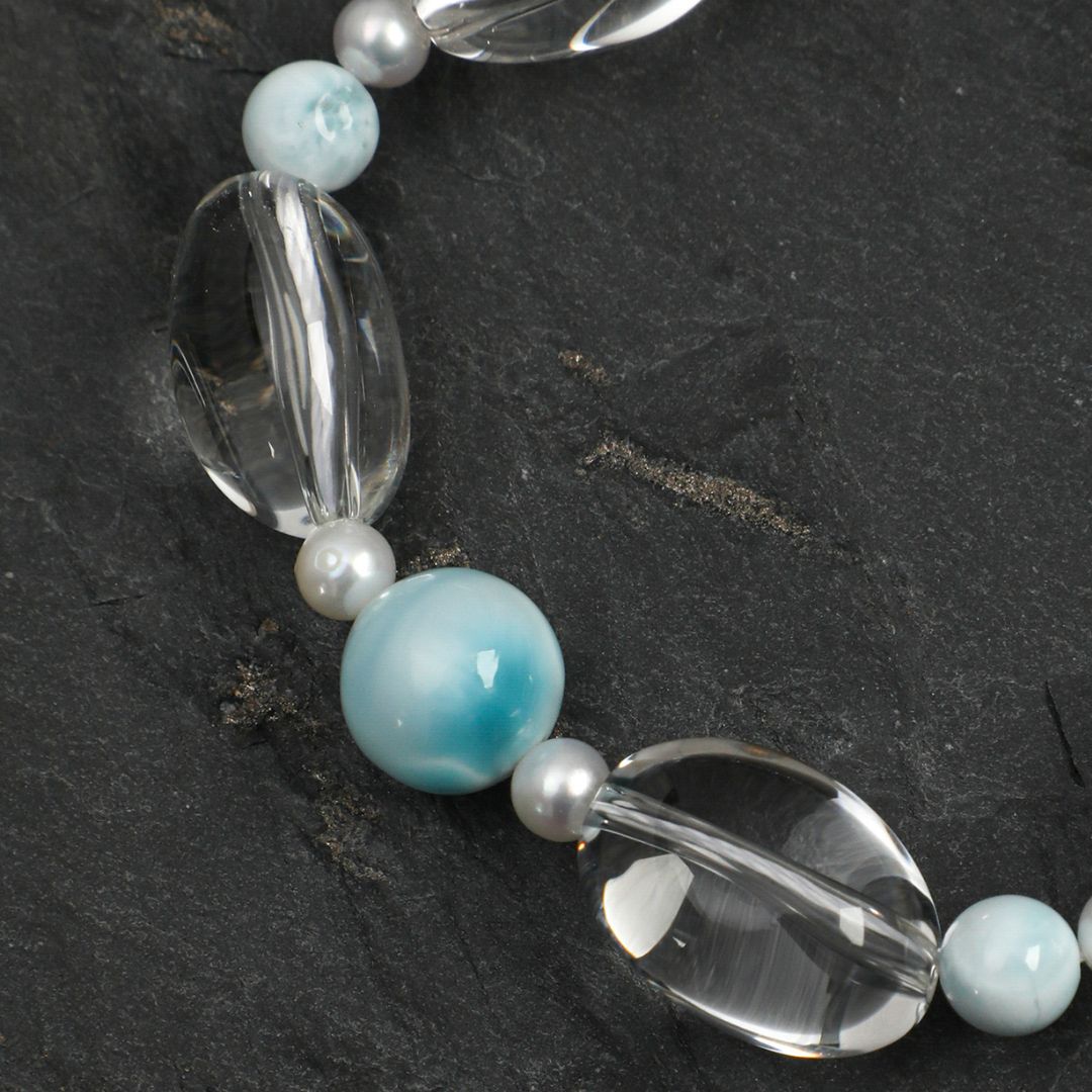 Tidal Clarity — Larimar & Clear Quartz Bracelet