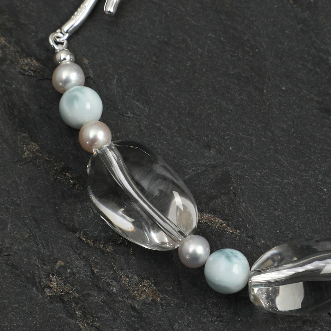 Tidal Clarity — Larimar & Clear Quartz Bracelet