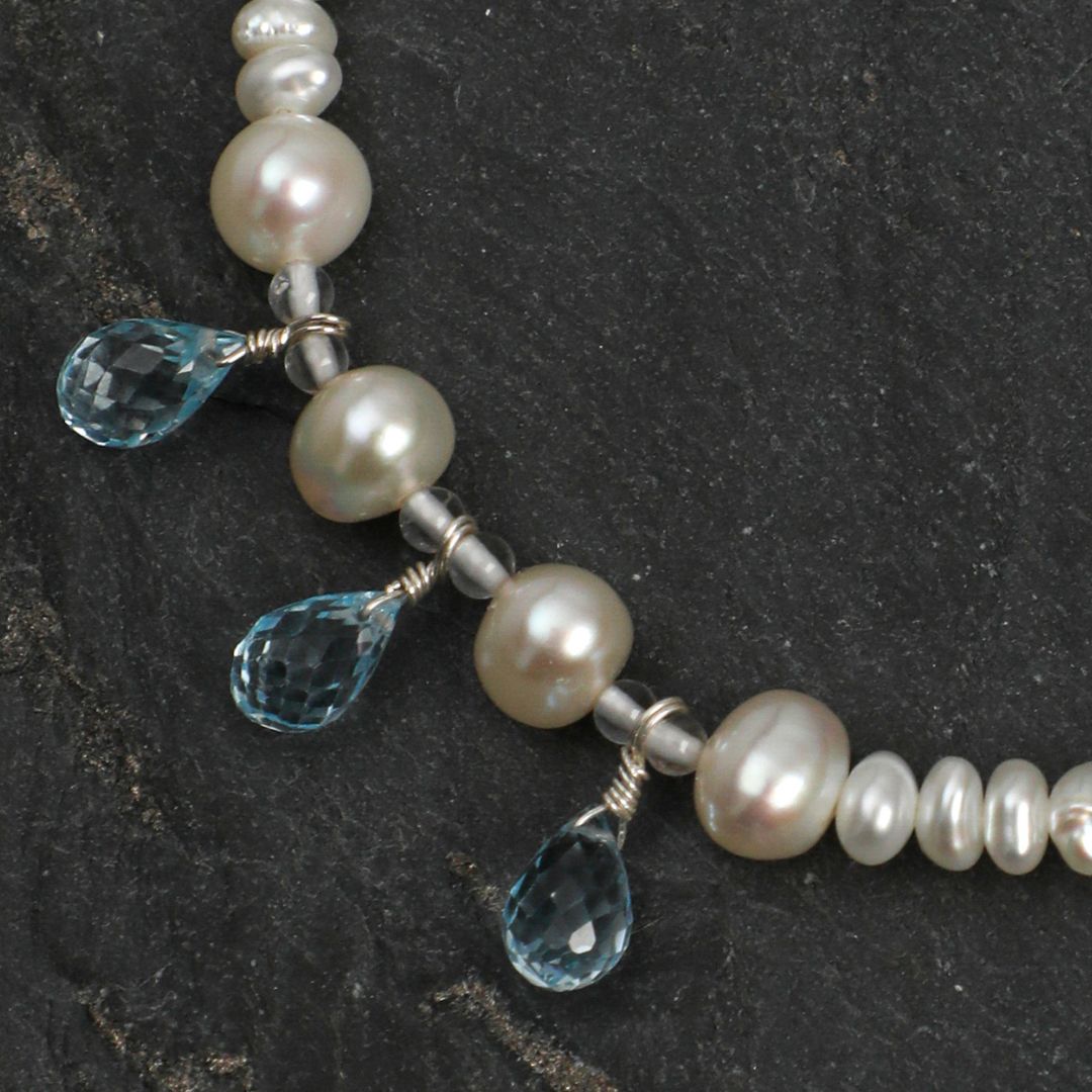 Tidal Drops — Pearl & Blue Topaz Bracelet