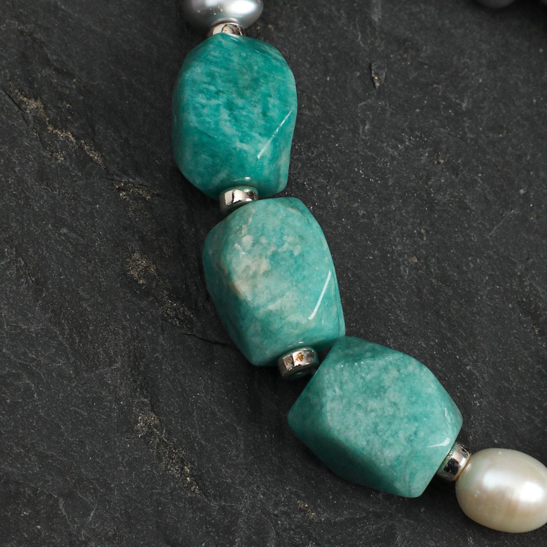 Tidal Form — Amazonite & Pearl Bracelet