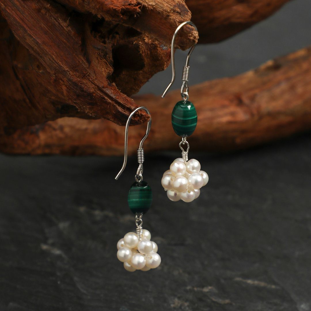 Verdant Bloom — Malachite & Pearl Drop Earrings