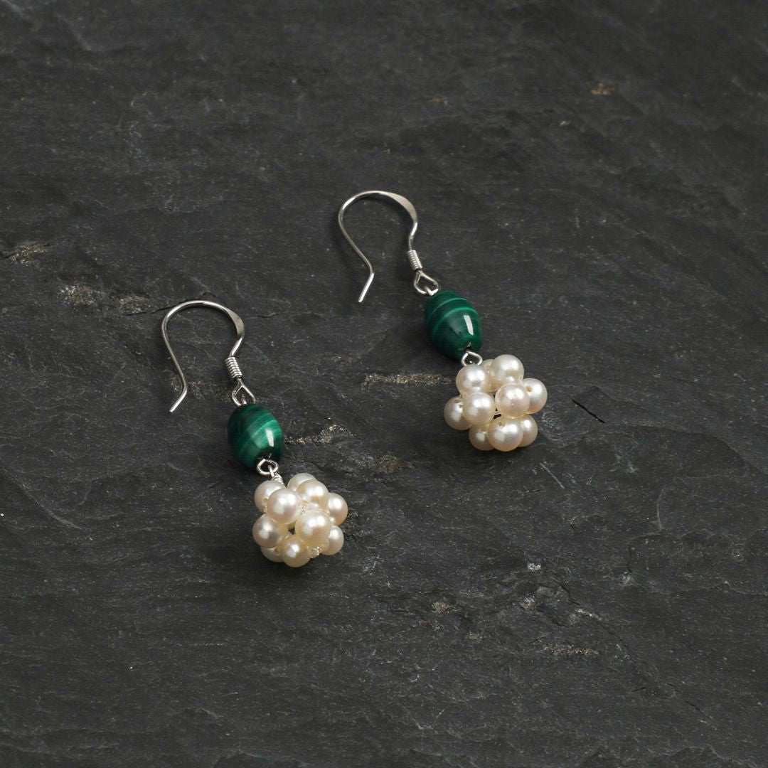 Verdant Bloom — Malachite & Pearl Drop Earrings