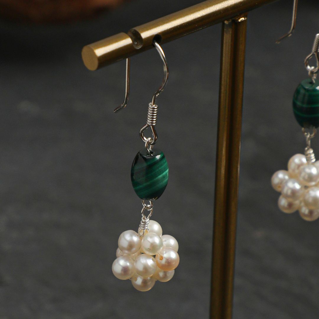 Verdant Bloom — Malachite & Pearl Drop Earrings