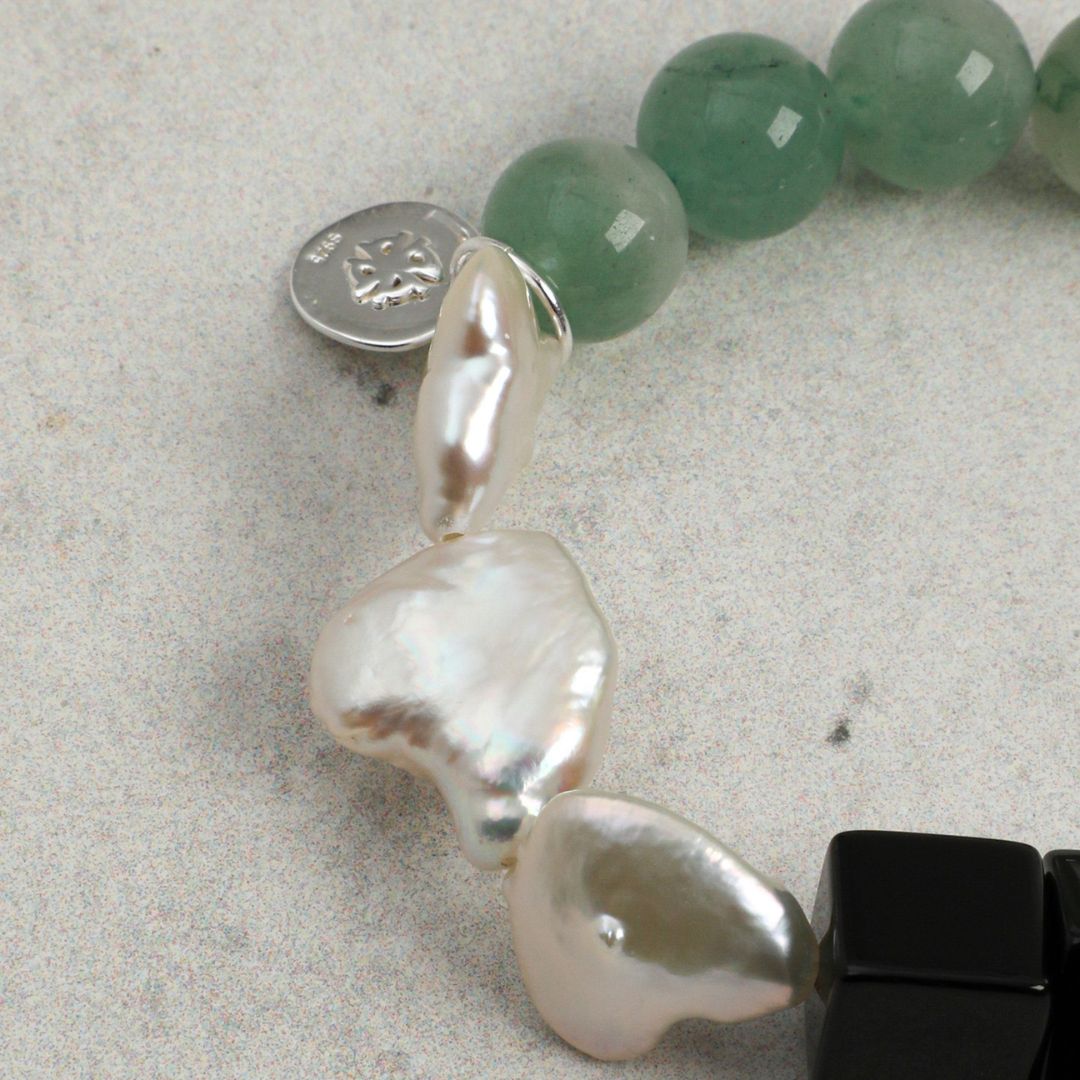 Verdant Divide — Aventurine, Black Agate & Pearl Bracelet