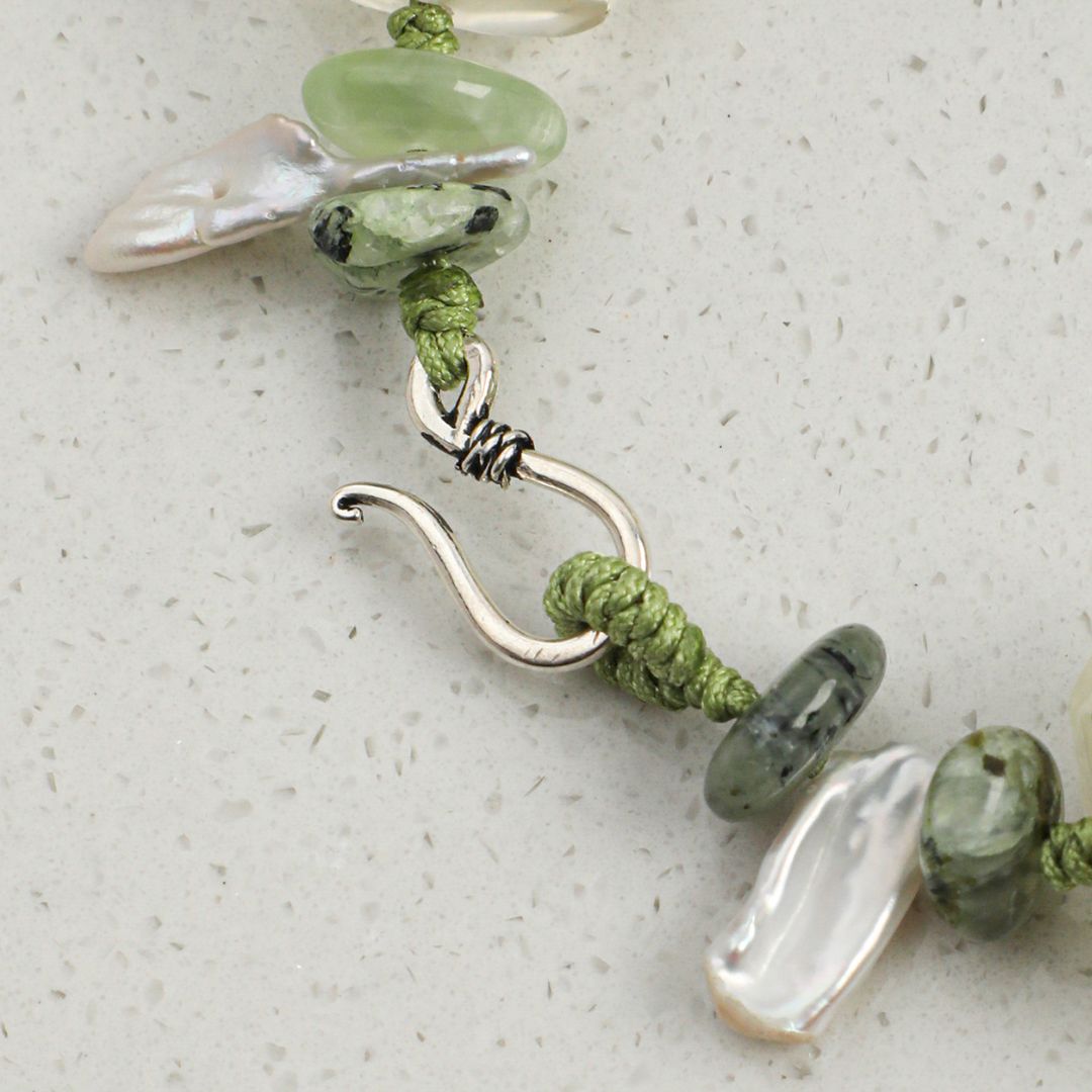 Verdant Drift — Prehnite, Citrine & Baroque Pearl Bracelet